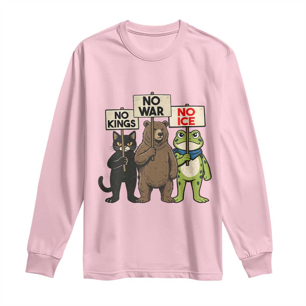 Funny Animal Protest Long Sleeve Shirt No Kings No Wars No Ice TS12 Light Pink Print Your Wear