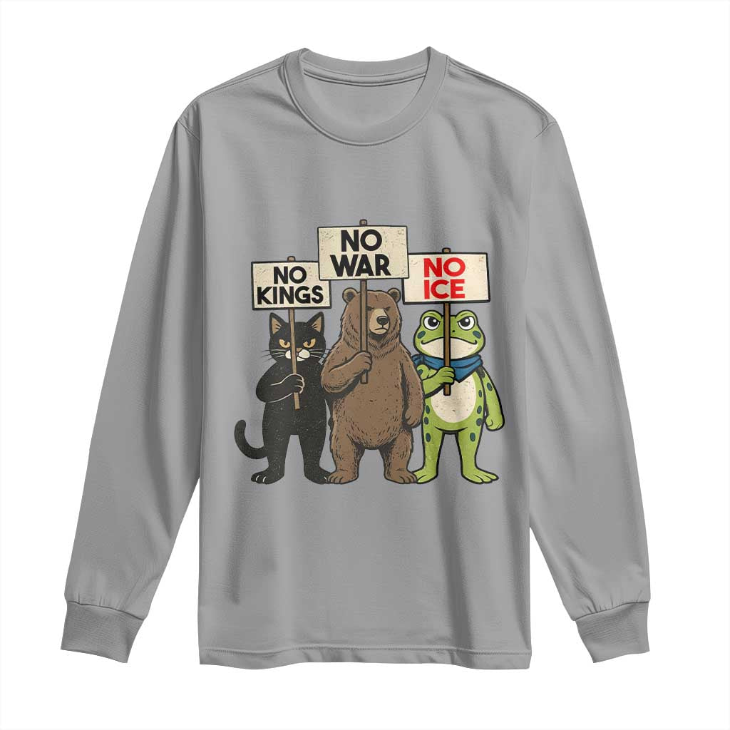 Funny Animal Protest Long Sleeve Shirt No Kings No Wars No Ice TS12 Sport Gray Print Your Wear