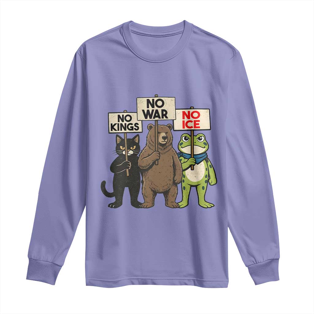 Funny Animal Protest Long Sleeve Shirt No Kings No Wars No Ice TS12 Violet Print Your Wear