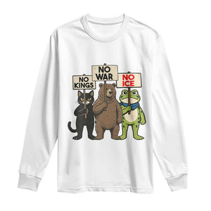 Funny Animal Protest Long Sleeve Shirt No Kings No Wars No Ice TS12 White Print Your Wear