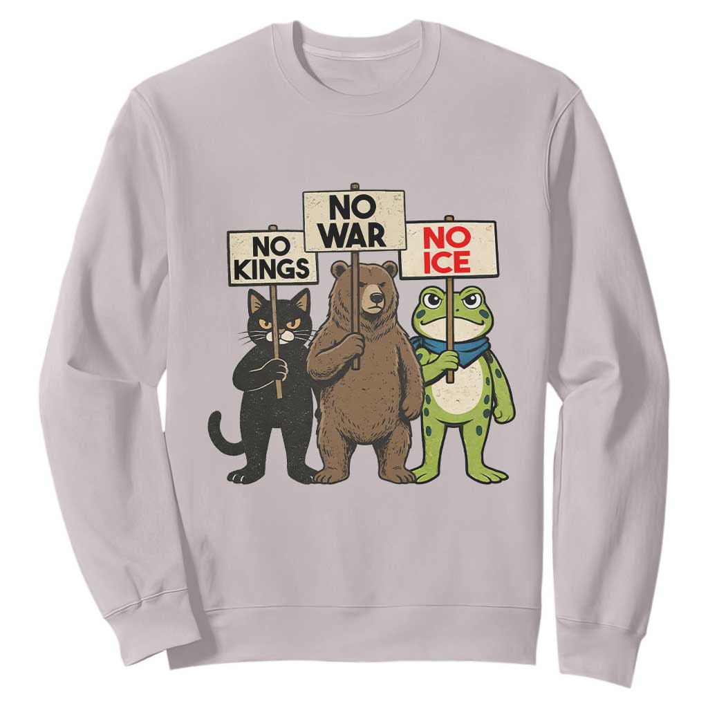 Funny Animal Protest Sweatshirt No Kings No Wars No Ice TS12 Ice Gray Print Your Wear