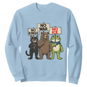 Funny Animal Protest Sweatshirt No Kings No Wars No Ice TS12 Light Blue Print Your Wear