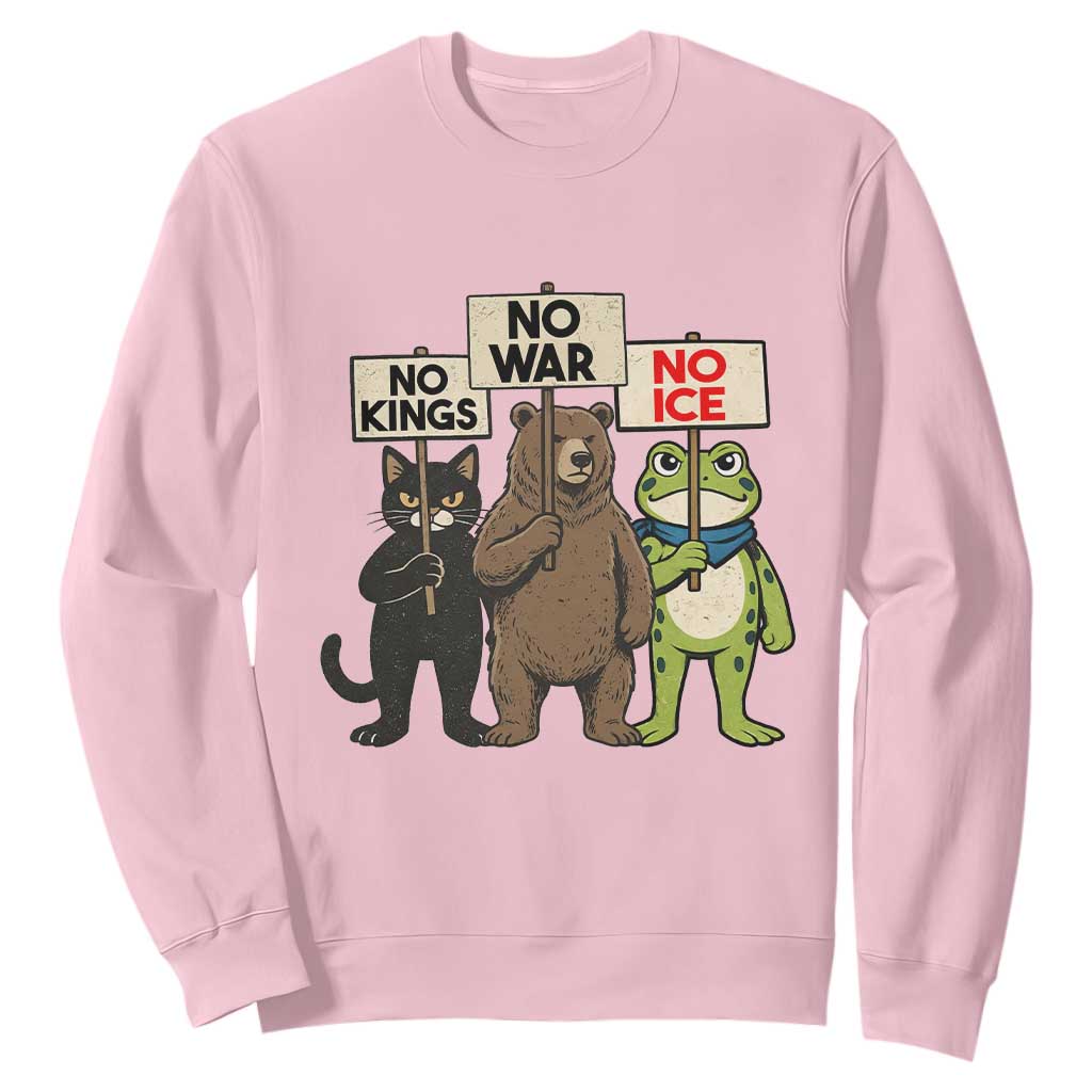 Funny Animal Protest Sweatshirt No Kings No Wars No Ice TS12 Light Pink Print Your Wear