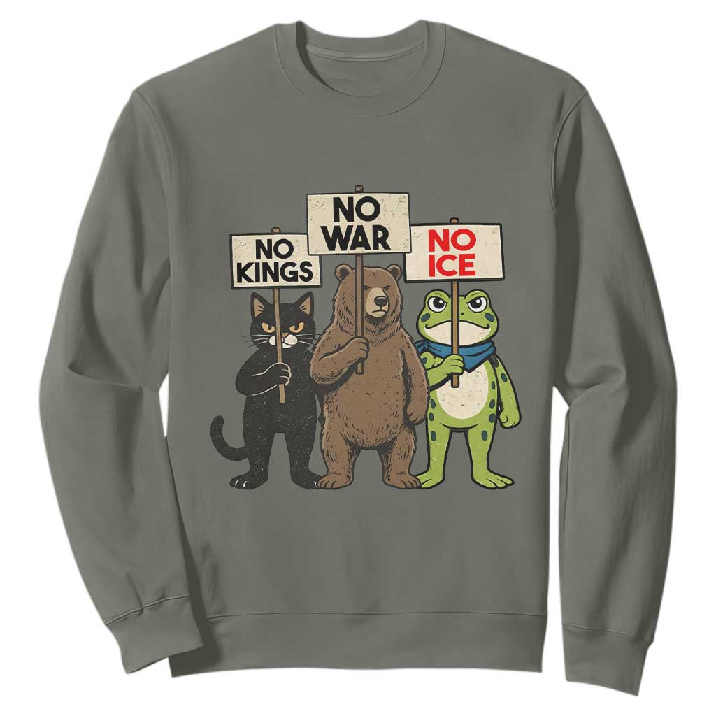 Funny Animal Protest Sweatshirt No Kings No Wars No Ice TS12 Military Green Print Your Wear