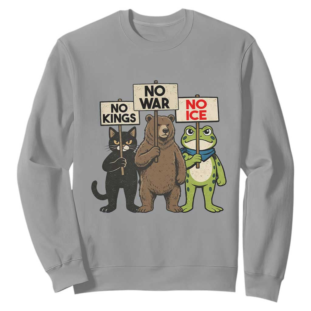 Funny Animal Protest Sweatshirt No Kings No Wars No Ice TS12 Sport Gray Print Your Wear