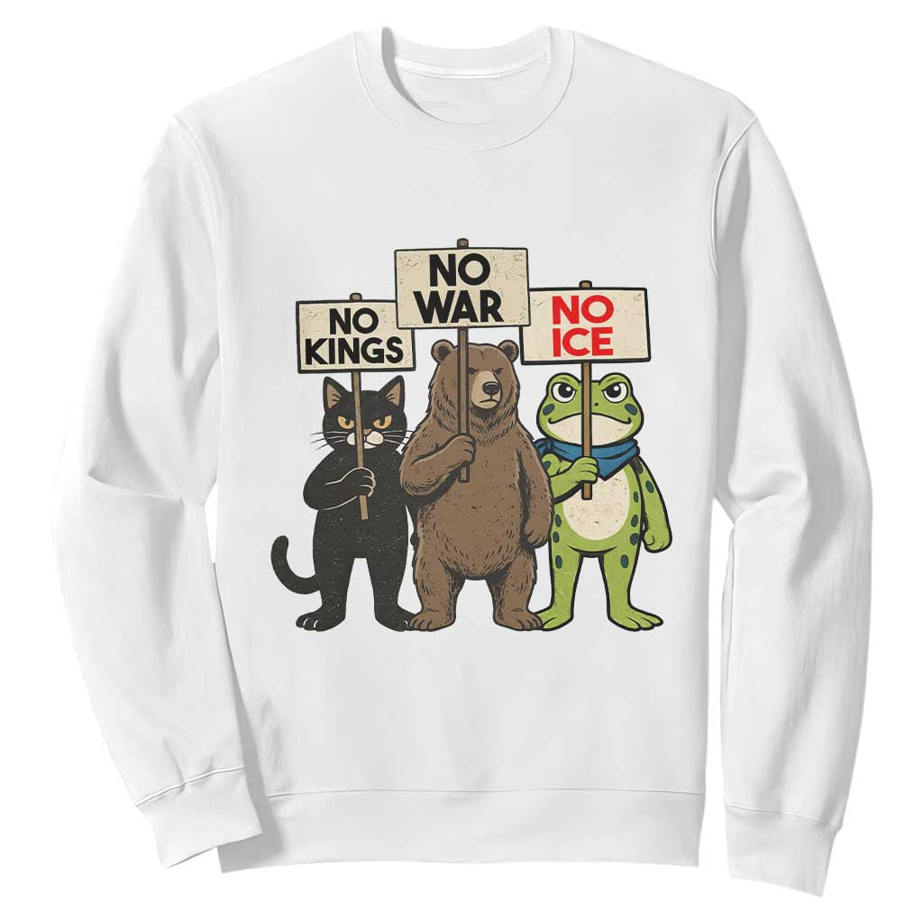 Funny Animal Protest Sweatshirt No Kings No Wars No Ice TS12 White Print Your Wear