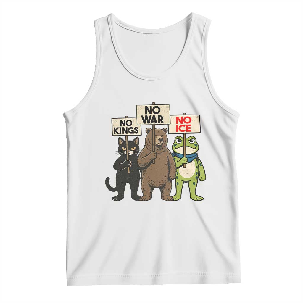 Funny Animal Protest Tank Top No Kings No Wars No Ice TS12 White Print Your Wear