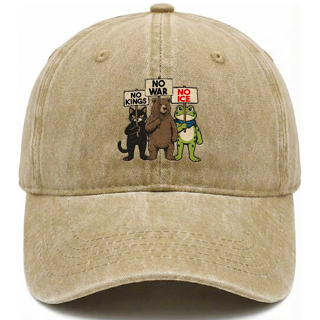 Funny Animal Protest Washed Cotton Baseball Cap No Kings No Wars No Ice TS12 Print Your Wear