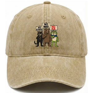 Funny Animal Protest Washed Cotton Baseball Cap No Kings No Wars No Ice TS12 Print Your Wear