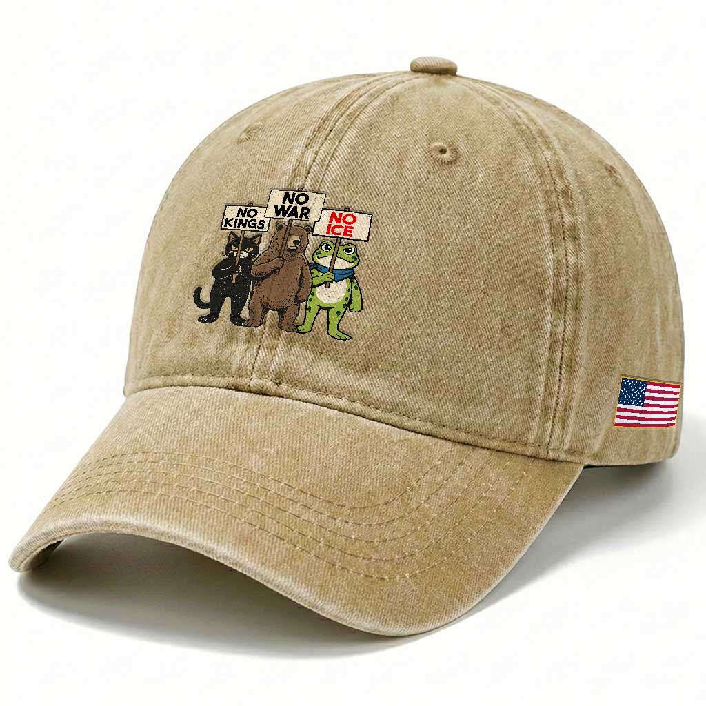 Funny Animal Protest Washed Cotton Baseball Cap No Kings No Wars No Ice TS12 Print Your Wear