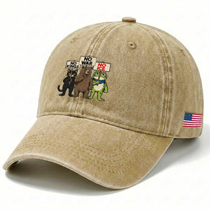 Funny Animal Protest Washed Cotton Baseball Cap No Kings No Wars No Ice TS12 Print Your Wear
