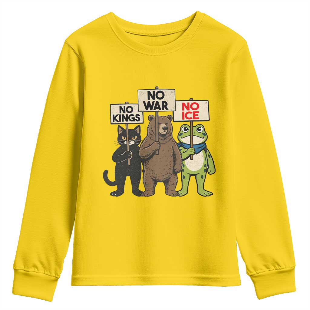 Funny Animal Protest Youth Sweatshirt No Kings No Wars No Ice TS12 Daisy Print Your Wear