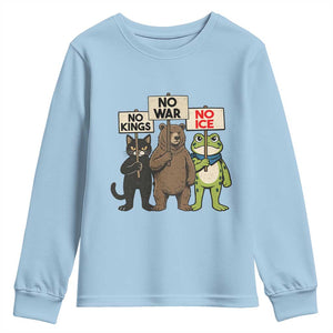 Funny Animal Protest Youth Sweatshirt No Kings No Wars No Ice TS12 Light Blue Print Your Wear