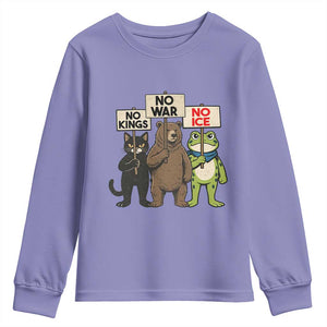 Funny Animal Protest Youth Sweatshirt No Kings No Wars No Ice TS12 Violet Print Your Wear