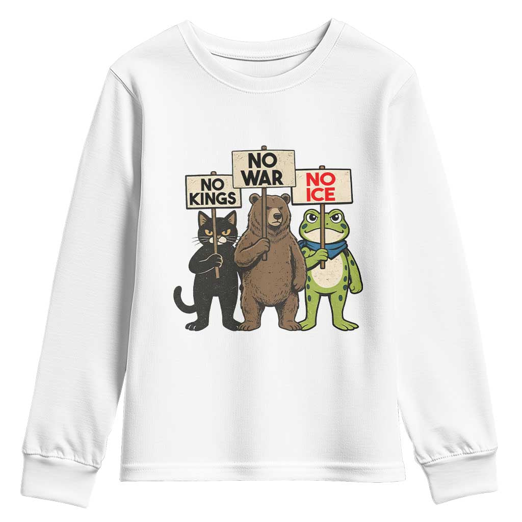 Funny Animal Protest Youth Sweatshirt No Kings No Wars No Ice TS12 White Print Your Wear