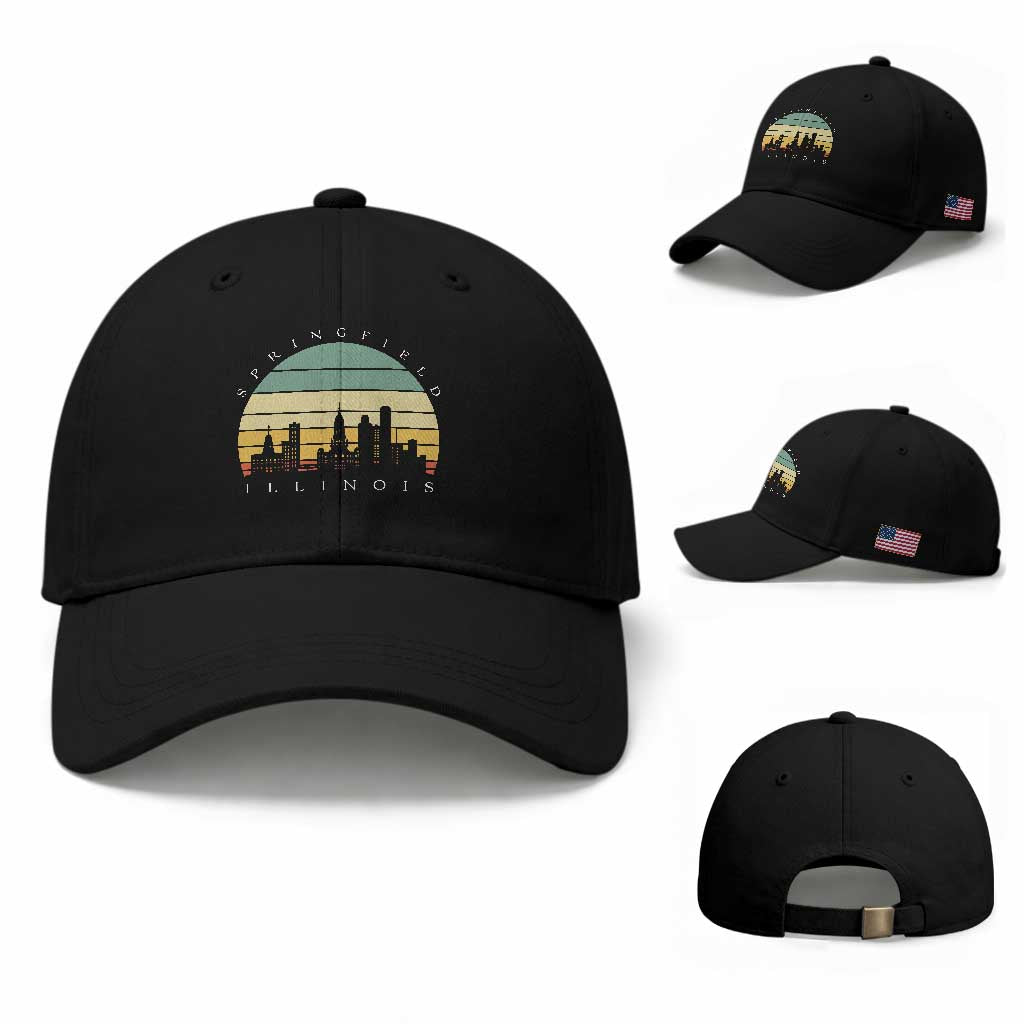 Vintage Springfield Illinois Pride Baseball Cap Scenic Cityscape Gift TS12 Baseball Cap Universal Fit Black Print Your Wear