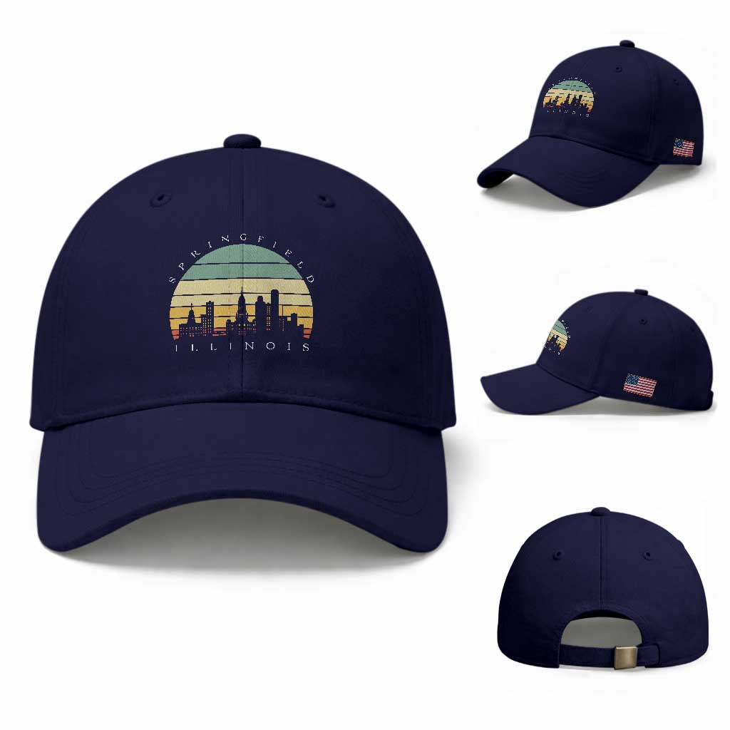 Vintage Springfield Illinois Pride Baseball Cap Scenic Cityscape Gift TS12 Baseball Cap Universal Fit Dark Blue Print Your Wear