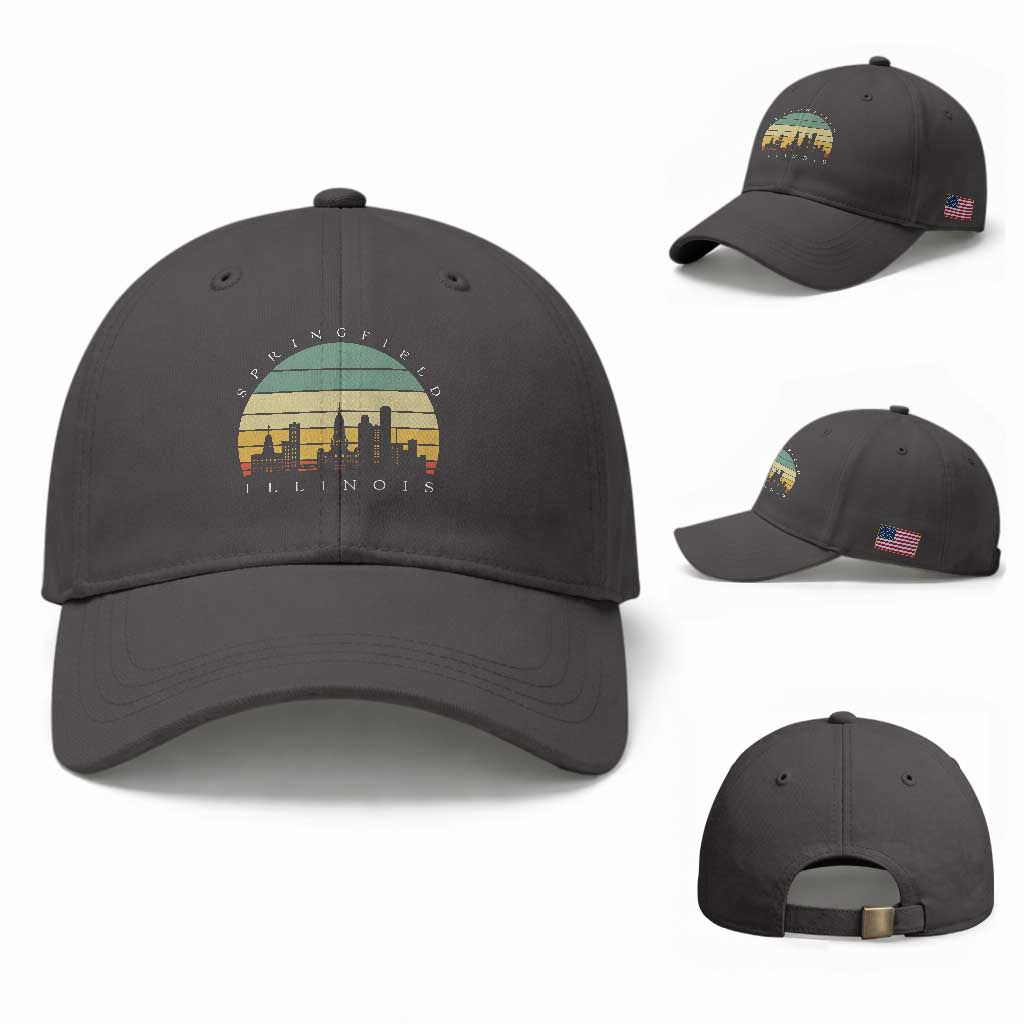 Vintage Springfield Illinois Pride Baseball Cap Scenic Cityscape Gift TS12 Baseball Cap Universal Fit Dark Gray Print Your Wear