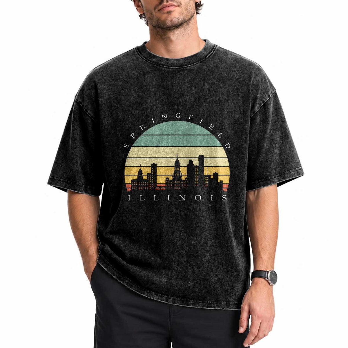 Vintage Springfield Illinois Pride Washed Cotton T-Shirt Scenic Cityscape Gift