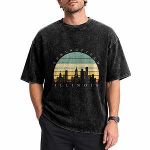 Vintage Springfield Illinois Pride Washed Cotton T-Shirt Scenic Cityscape Gift
