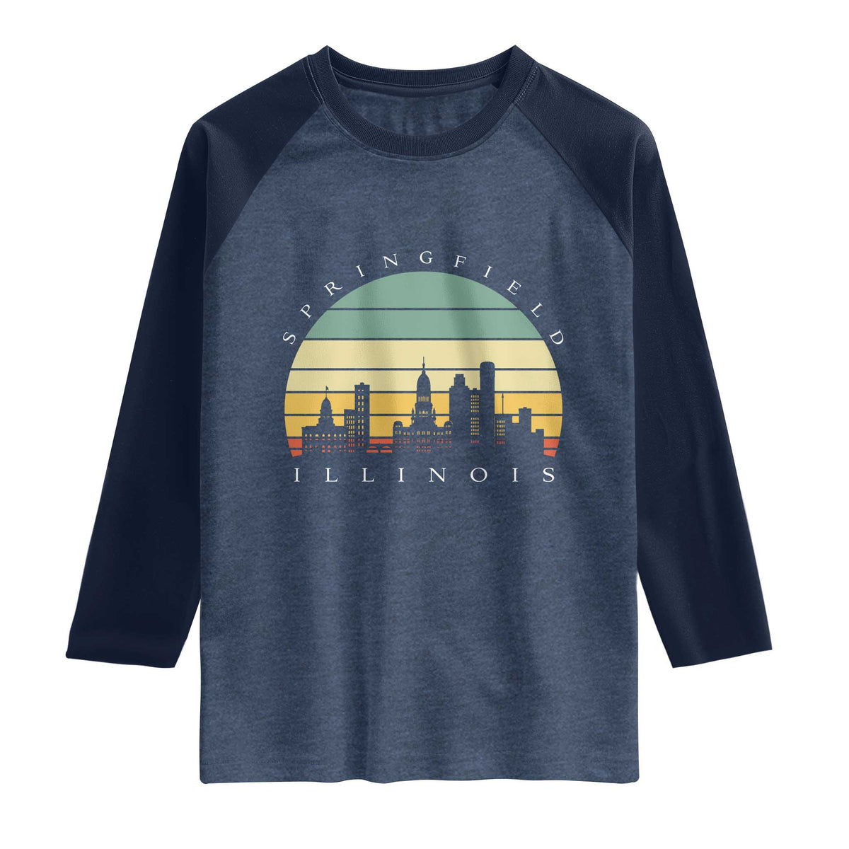 Vintage Springfield Illinois Pride Raglan Shirt Scenic Cityscape Gift TS12 Heather Denim Navy Print Your Wear