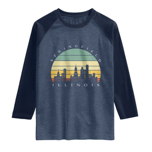 Vintage Springfield Illinois Pride Raglan Shirt Scenic Cityscape Gift TS12 Heather Denim Navy Print Your Wear