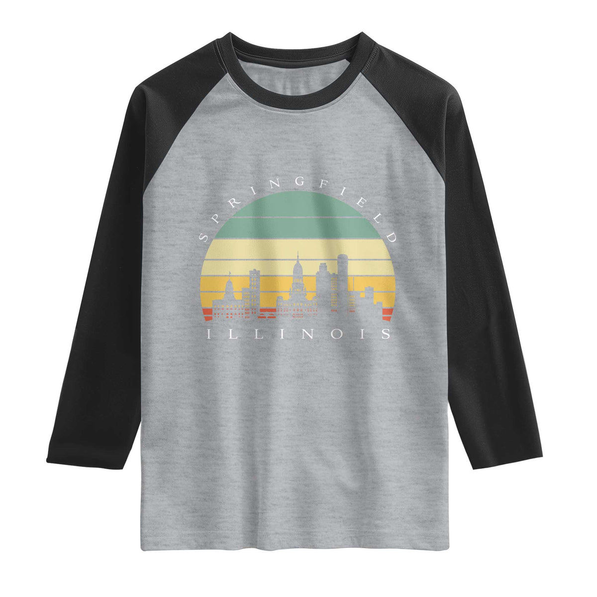 Vintage Springfield Illinois Pride Raglan Shirt Scenic Cityscape Gift TS12 Heather Gray Black Print Your Wear