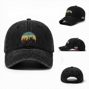 Vintage Springfield Illinois Pride Washed Cotton Baseball Cap Scenic Cityscape Gift TS12 Washed Cap Universal Fit Black Print Your Wear
