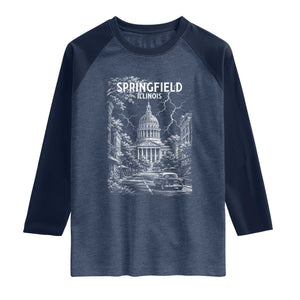 Historic Springfield Illinois Architecture Raglan Shirt The Prairie State Souvenir Gift TS12 Heather Denim Navy Print Your Wear