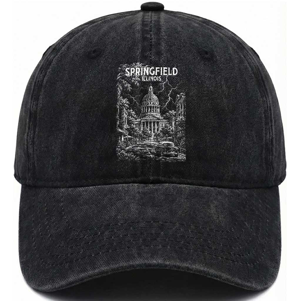 Historic Springfield Illinois Architecture Washed Cotton Baseball Cap The Prairie State Souvenir Gift TS12 Print Your Wear