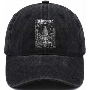 Historic Springfield Illinois Architecture Washed Cotton Baseball Cap The Prairie State Souvenir Gift TS12 Print Your Wear