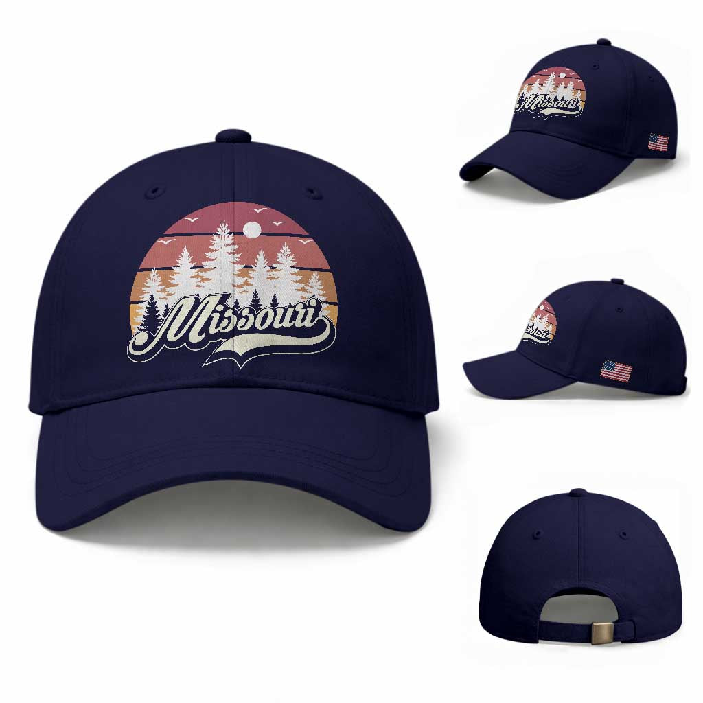 Missouri Travel Gift Baseball Cap Vintage Forest River Landscape TS12 Baseball Cap Universal Fit Dark Blue Print Your Wear