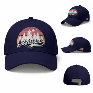 Missouri Travel Gift Baseball Cap Vintage Forest River Landscape TS12 Baseball Cap Universal Fit Dark Blue Print Your Wear