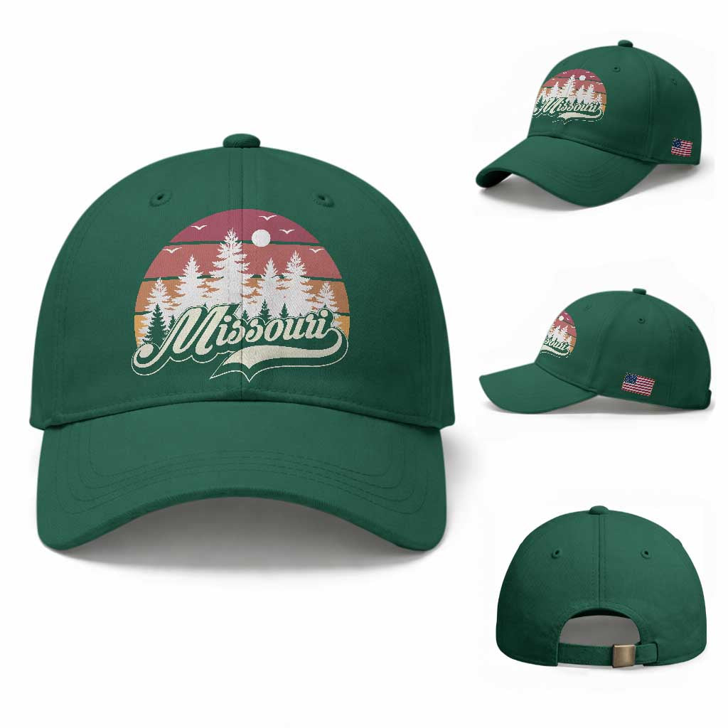 Missouri Travel Gift Baseball Cap Vintage Forest River Landscape TS12 Baseball Cap Universal Fit Irish Green Print Your Wear