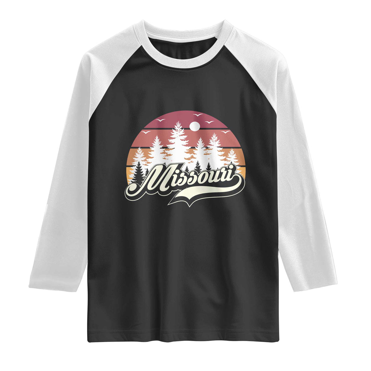 Missouri Travel Gift Raglan Shirt Vintage Forest River Landscape TS12 Black White Print Your Wear