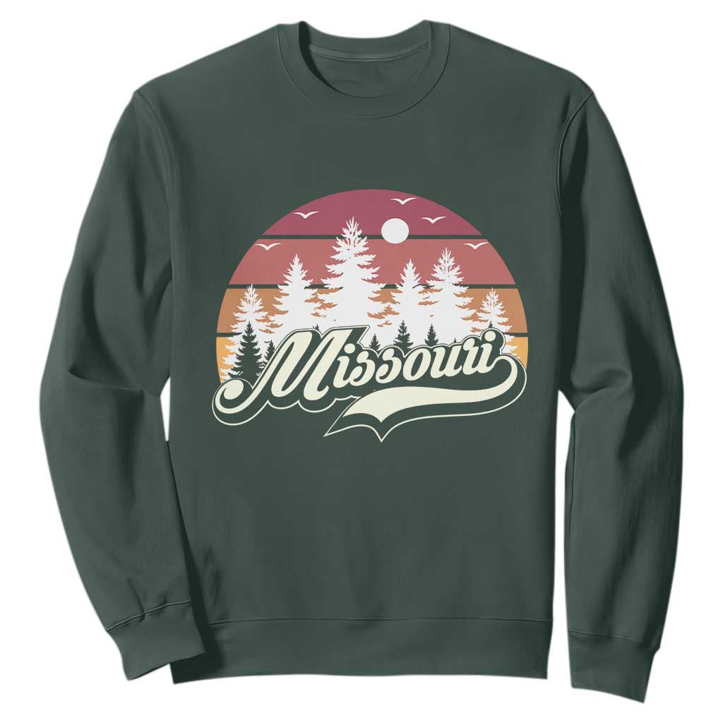 Missouri Travel Gift Sweatshirt Vintage Forest River Landscape TS12 Dark Forest Green Print Your Wear
