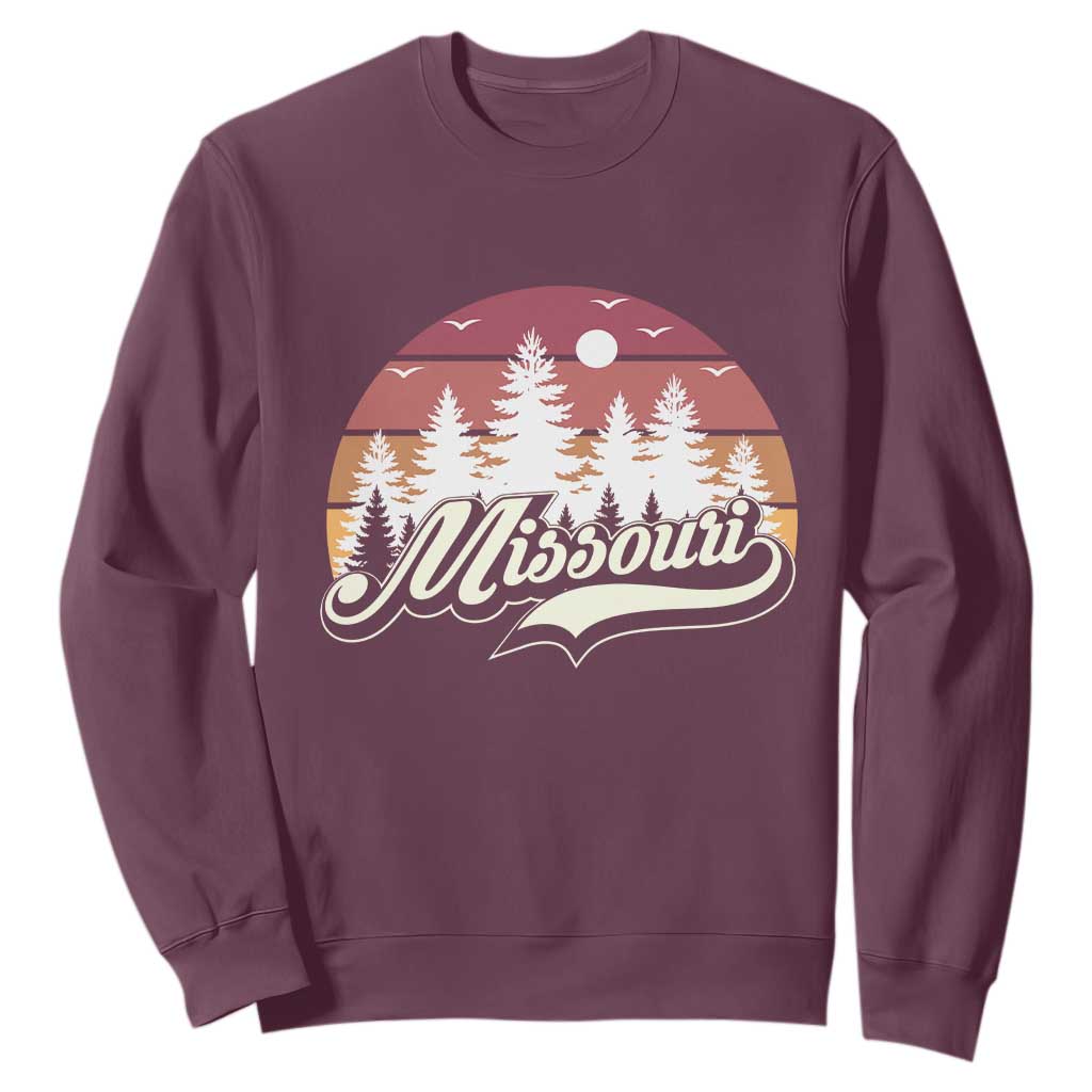 Missouri Travel Gift Sweatshirt Vintage Forest River Landscape TS12 Maroon Print Your Wear