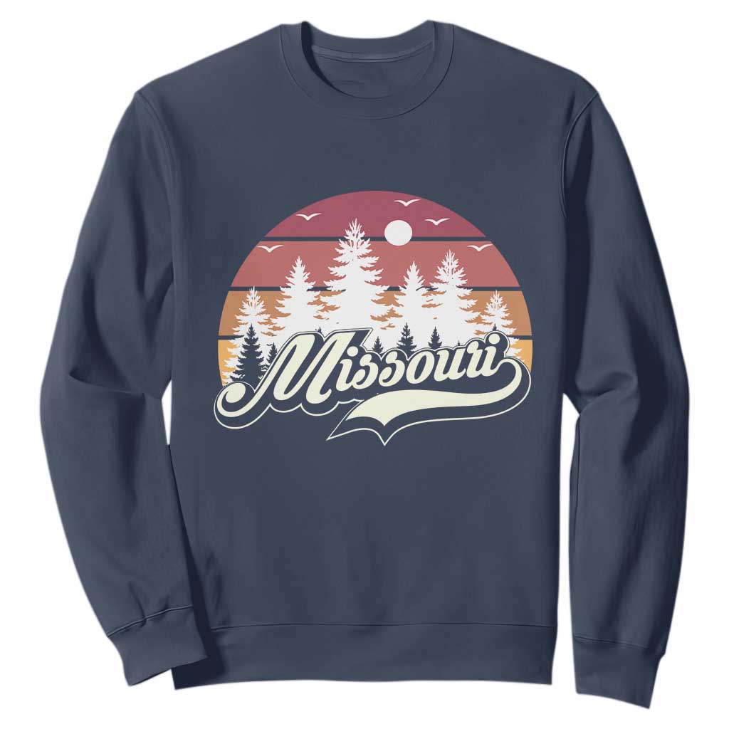 Missouri Travel Gift Sweatshirt Vintage Forest River Landscape TS12 Navy Print Your Wear