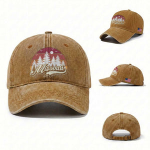 Missouri Travel Gift Washed Cotton Baseball Cap Vintage Forest River Landscape TS12 Washed Cap Universal Fit Yellow Ochre Print Your Wear