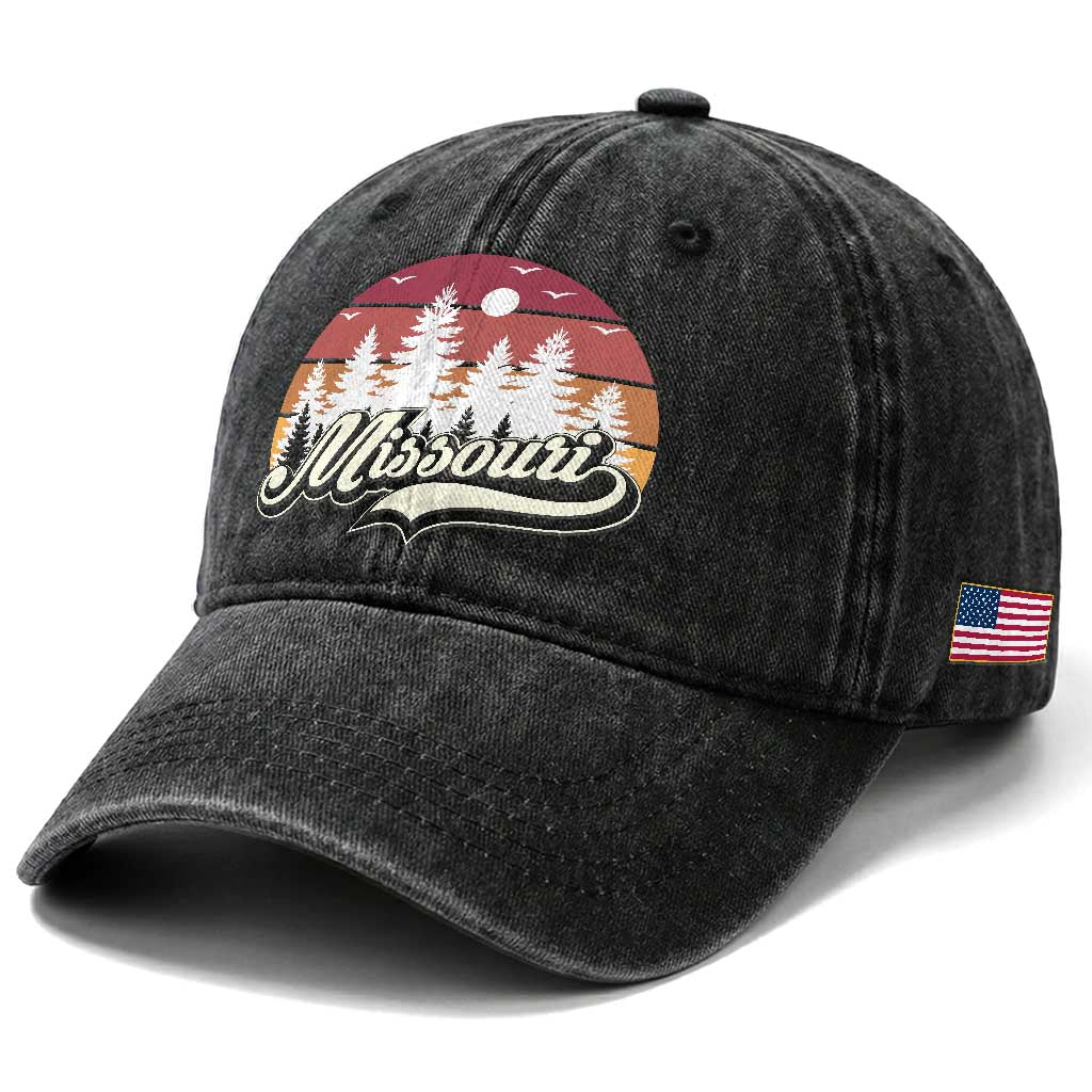 Missouri Travel Gift Washed Cotton Baseball Cap Vintage Forest River Landscape TS12 Print Your Wear
