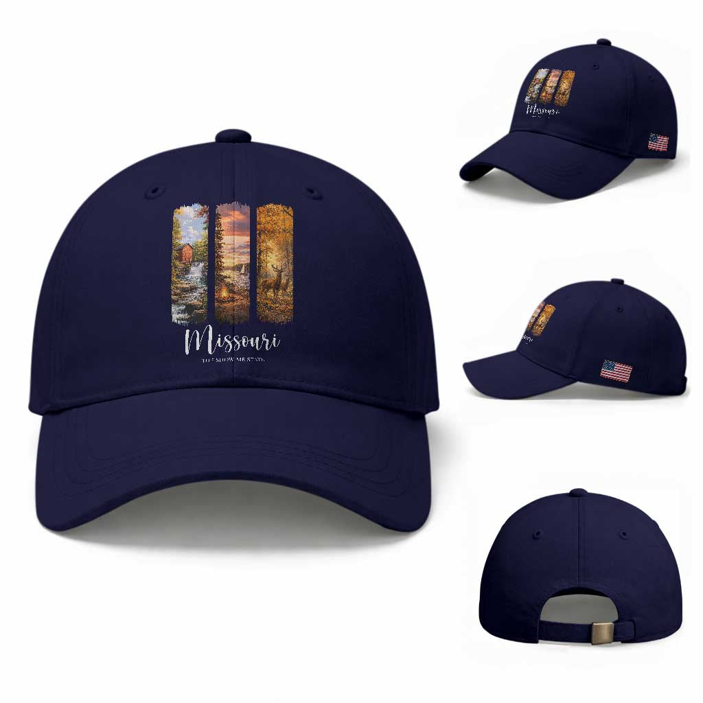 Missouri The Show Me State Baseball Cap Midwest Pride TS12 Baseball Cap Universal Fit Dark Blue Print Your Wear