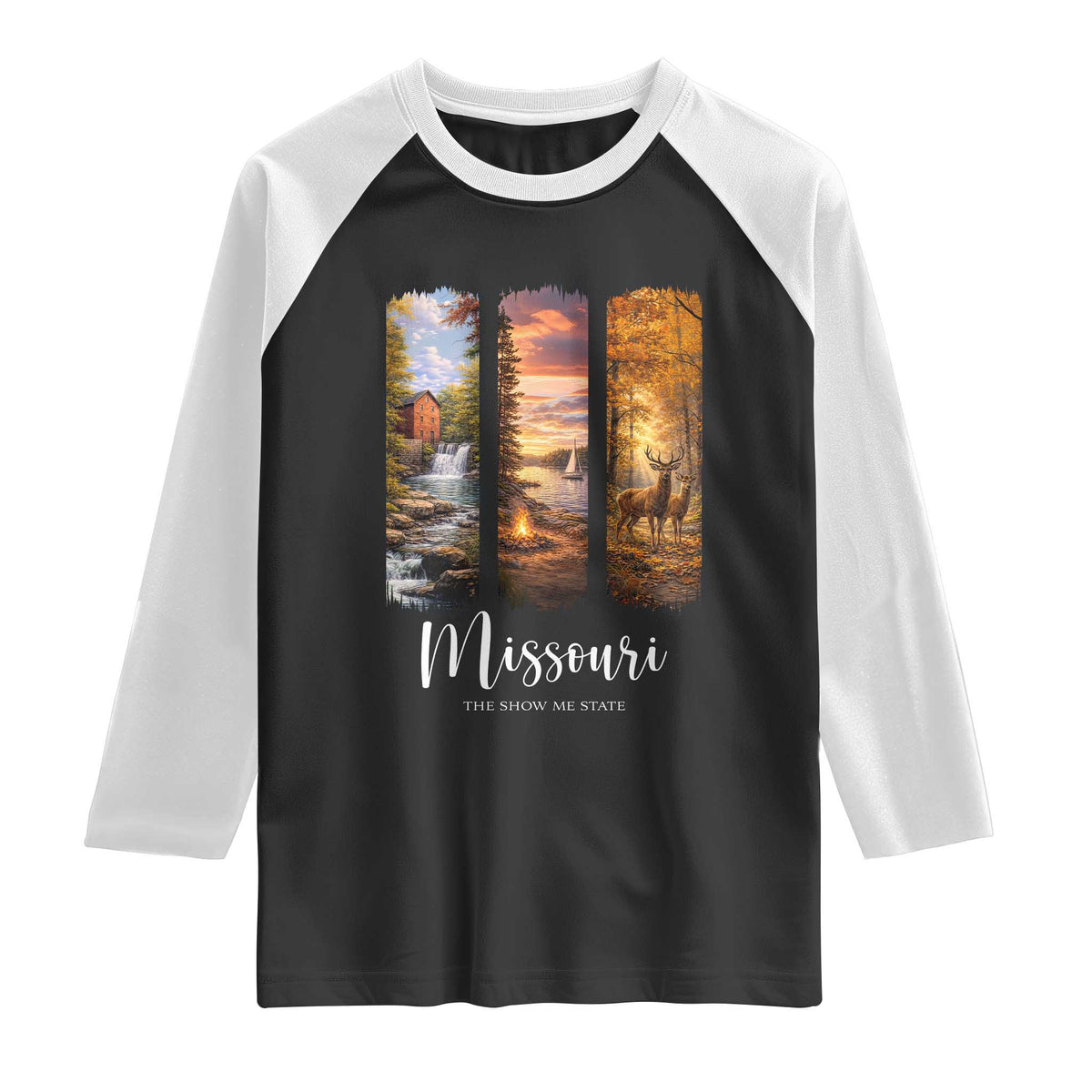 Missouri The Show Me State Raglan Shirt Midwest Pride TS12 Black White Print Your Wear