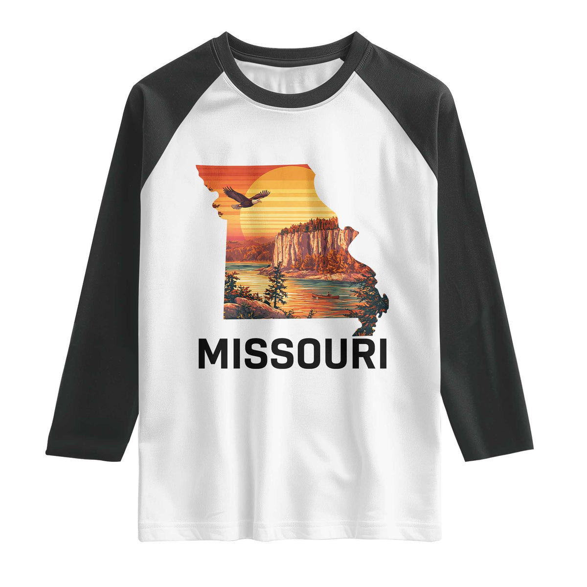 Missouri State Map Nature Travel Raglan Shirt The Show Me State Pride TS12 White Black Print Your Wear