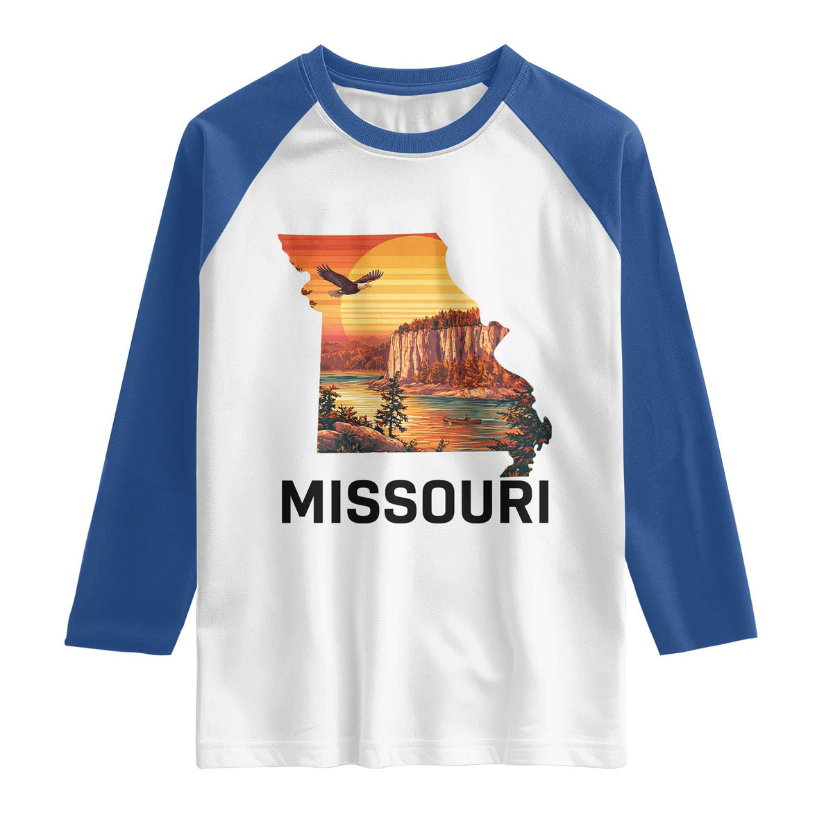 Missouri State Map Nature Travel Raglan Shirt The Show Me State Pride TS12 White Royal Print Your Wear