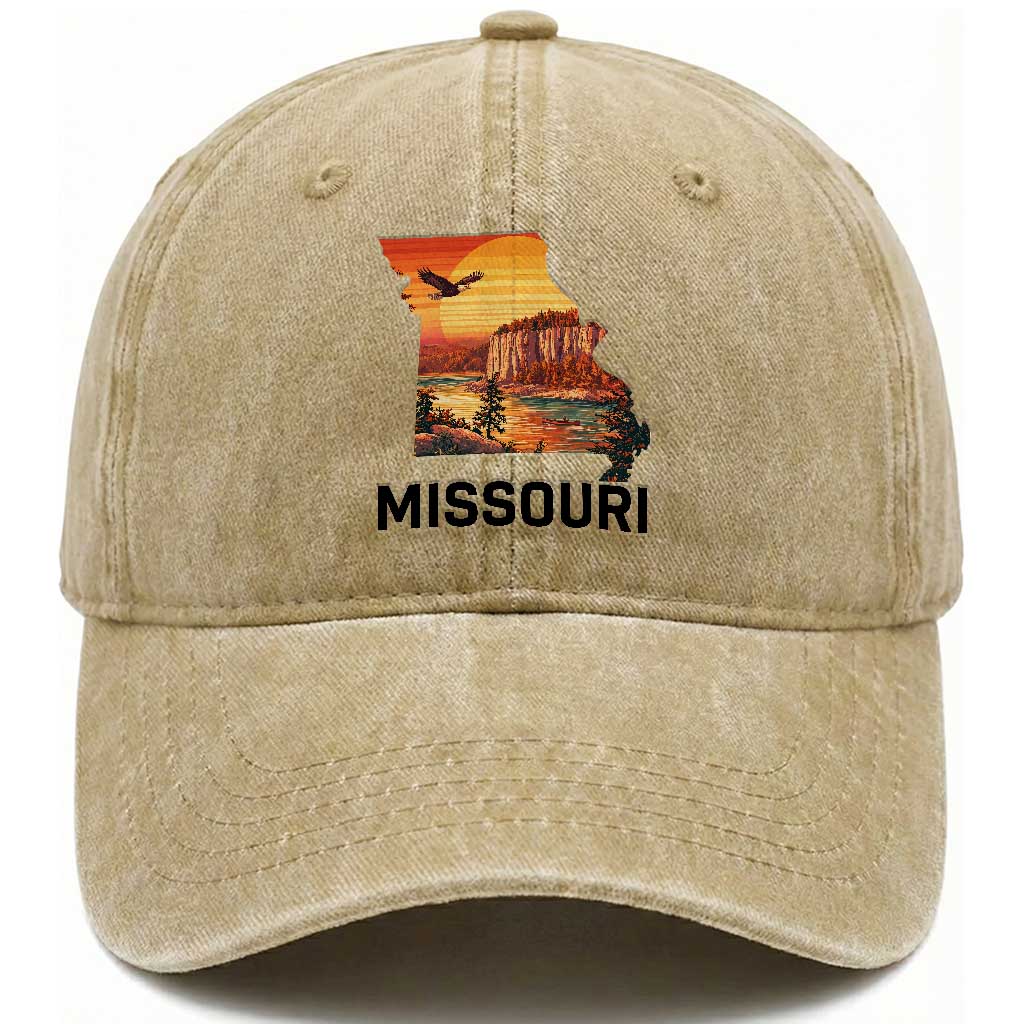 Missouri State Map Nature Travel Washed Cotton Baseball Cap The Show Me State Pride TS12 Print Your Wear