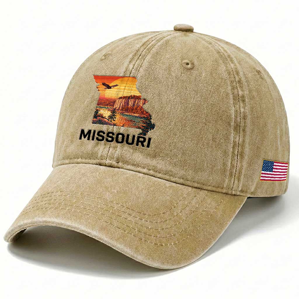 Missouri State Map Nature Travel Washed Cotton Baseball Cap The Show Me State Pride TS12 Print Your Wear
