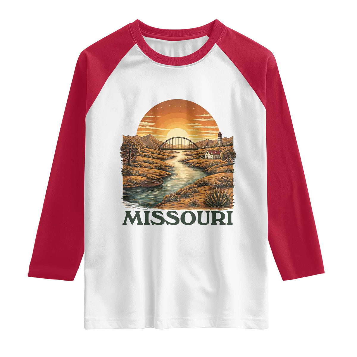 Missouri Outdoors Adventure Raglan Shirt The Show Me State Souvenir TS12 White Red Print Your Wear