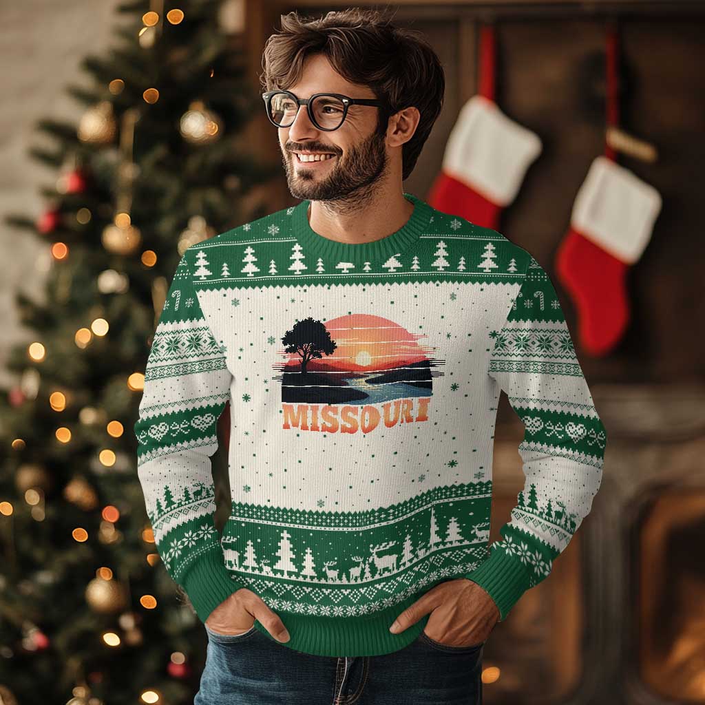 Vintage Missouri Outdoors Ugly Christmas Sweater Midwest Nature Landscape TS12 Beige Green Print Your Wear