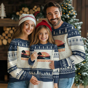 Vintage Missouri Outdoors Ugly Christmas Sweater Midwest Nature Landscape TS12 Beige Navy Print Your Wear