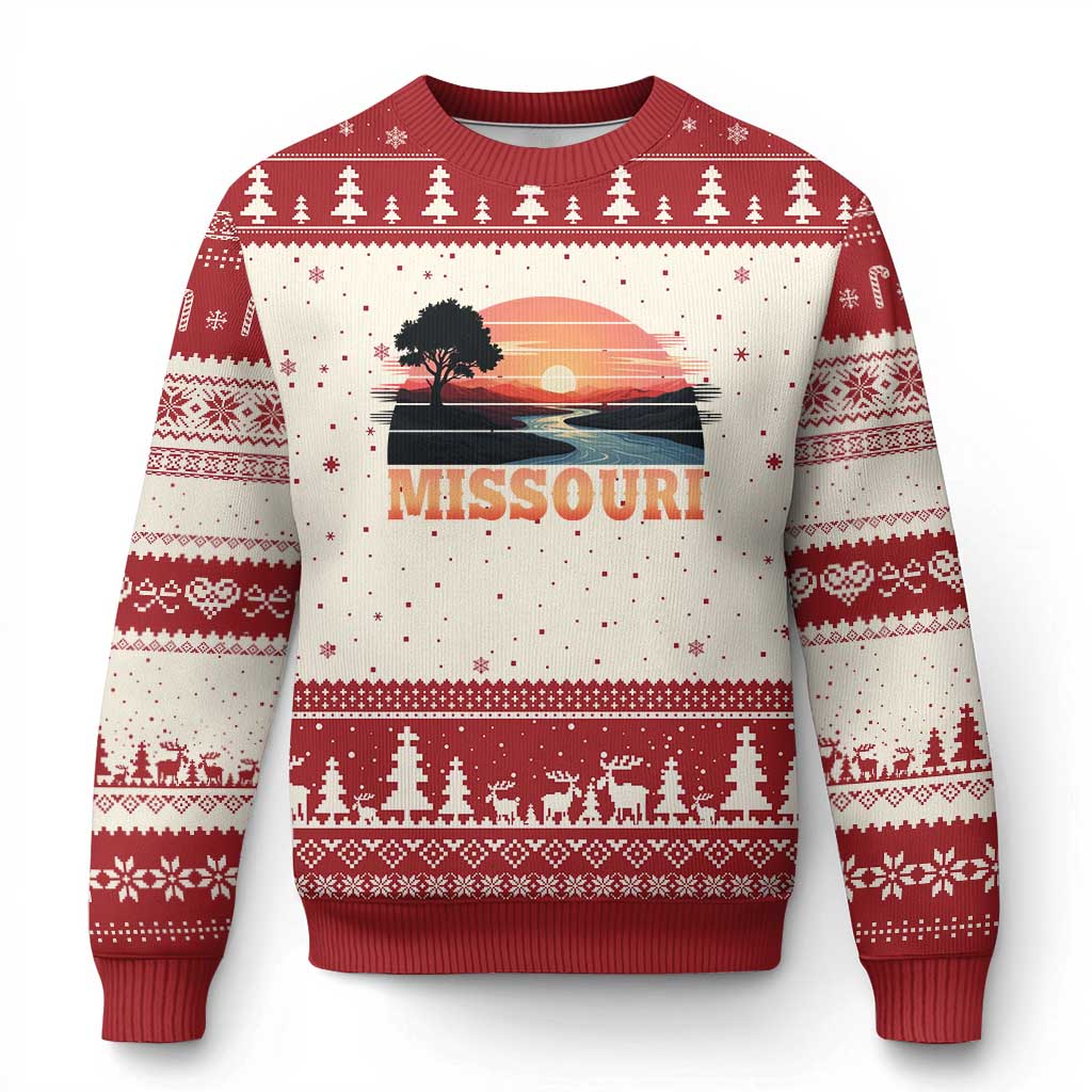 Vintage Missouri Outdoors Ugly Christmas Sweater Midwest Nature Landscape TS12 Beige Red Print Your Wear